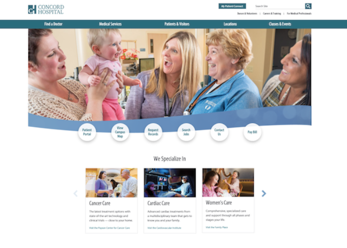 환자의 주요 방문 이력에 따른 웹사이트 큐레이션 ⓒConcord Hospital